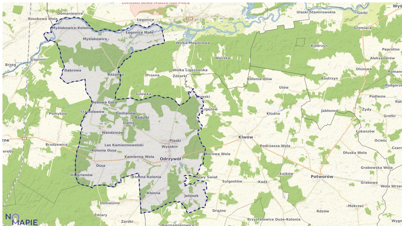 Mapa obszarów ochrony przyrody Odrzywołu