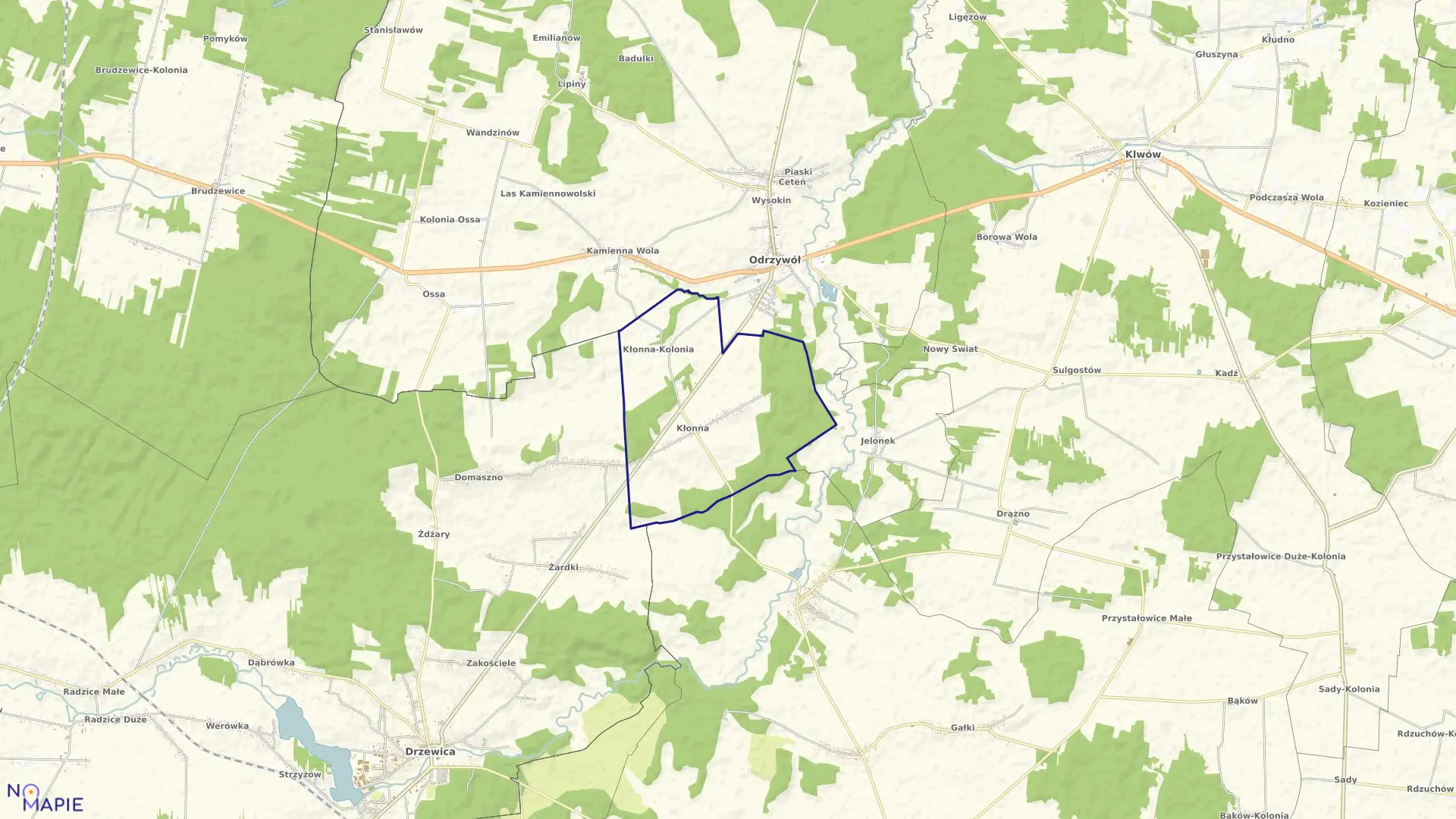 Mapa obrębu KŁONNA gmina Odrzywół