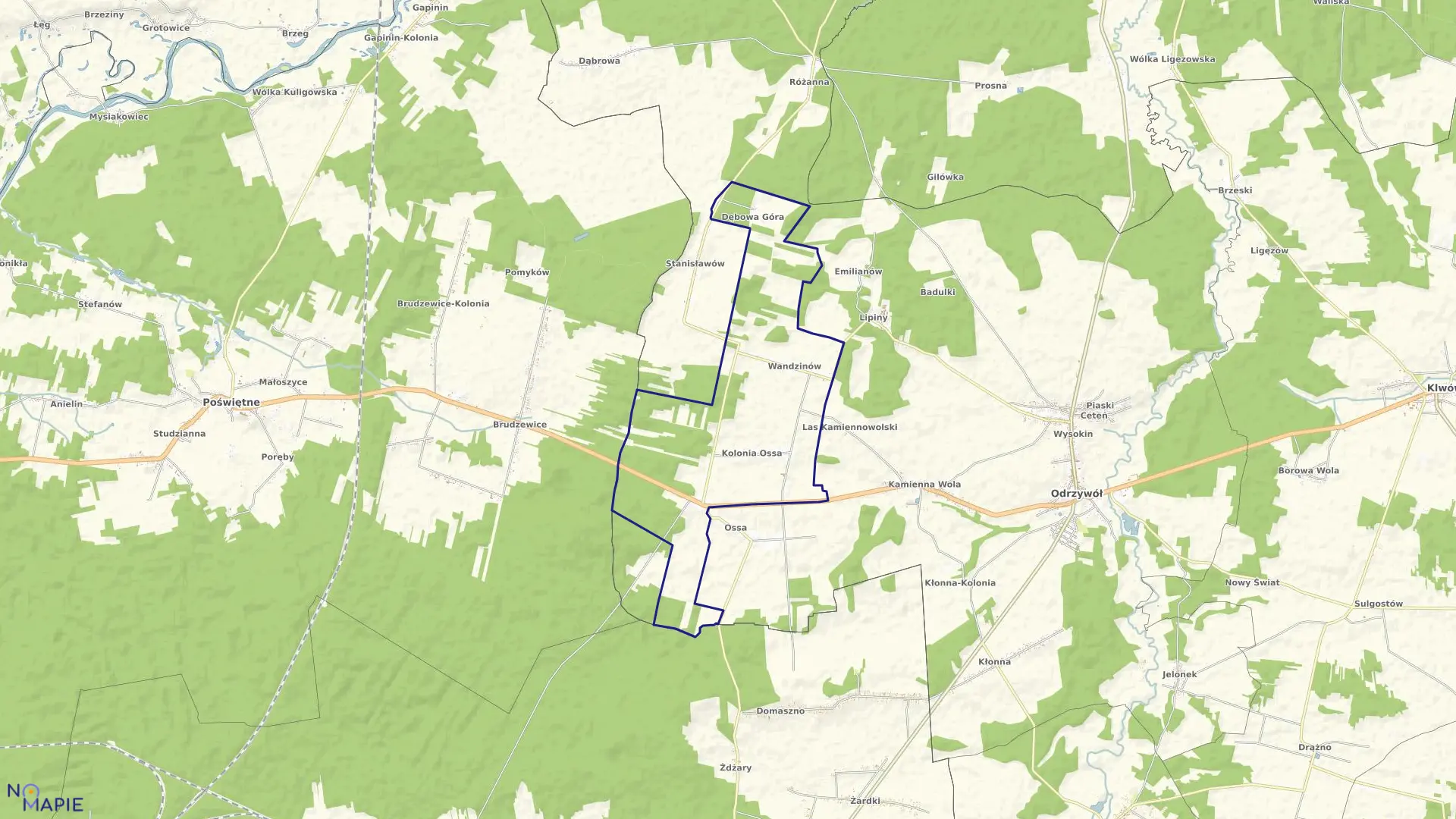 Mapa obrębu KOLONIA OSSA gmina Odrzywół