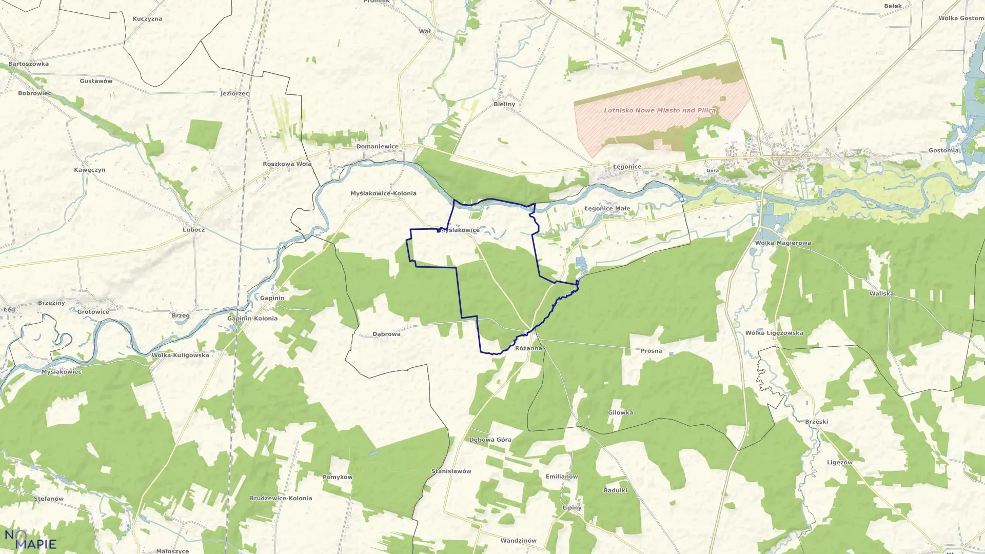 Mapa obrębu MYŚLAKOWICE gmina Odrzywół