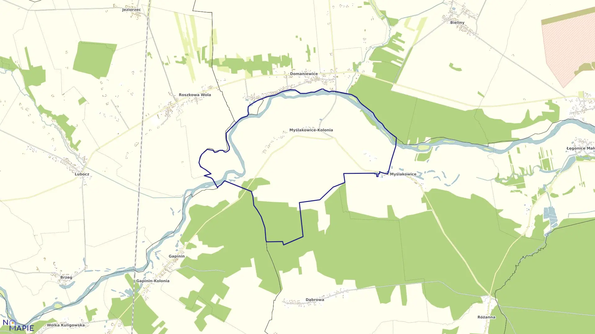 Mapa obrębu MYŚLAKOWICE KOLONIA gmina Odrzywół